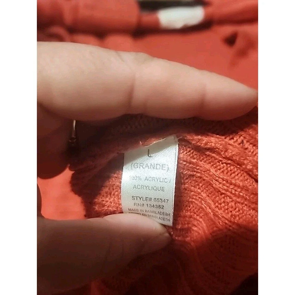 Ambiance Women’s Open Front Cardigan Sweater Size L Orange-Red Knit Long Sleeve - Picture 6 of 6